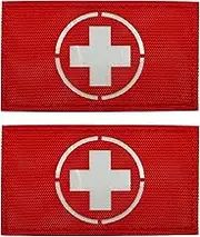 Glow in Dark Medic Cross First Aid Patches, EMS EMT MED Medical Rescue Tactica Military Morale Combat Armband Badges with Hook and Loop Fastener Backing, 3.54 x 1.97 Inch, 2 Pieces