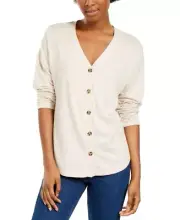 Hippie Rose Junior's Cozy Button Front Top Beige Size Small