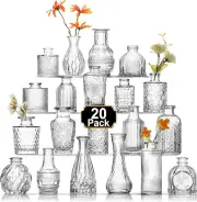 20 Pcs Bud Vase Set, Mini Vases for Flowers, Small Vintage Glass Vase for Center