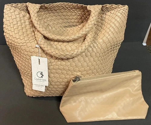 New Large Woven Women’s Handbag & Clutch Vegan Leather Tote Bag Beige