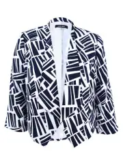Nine West Women's Plus Size Printed Open-Front Jacket (14W, Navy/Ivory)