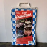 Vintage Round Towners Vinyl Tablecloth - White & Blue Checkered Pattern