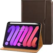 DTTO for iPad Mini 7th (A17 Pro) 2024/iPad Mini 6th Generation Case 2021 8.3 Inch, Premium Leather Business Folio Stand Cover for Mini 7/6 with Pencil Holder-Multiple Viewing Angles, Dark Brown