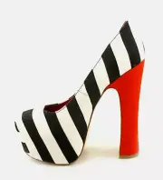 SIZE 9 designer RRP $238 EXTREME PLATFORM PUMP BLACK & WHITE TEXTILE w RED HEEL