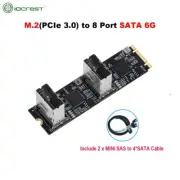 M.2 PCIe3.0 to 8 Ports SATA 6G Controller Card B/M key with 2 Mini SAS Interface