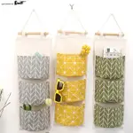 FOLDING COTTON LINEN WATERPROOF STORAGE HANGING BAG 3 LAYER