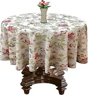 RHF Cotton Flowered Round 6-8 Seater Dining Table Cover/Tablecloth (Table Cover- 90 Inch Diameter, Green-Red-Multi, Pack of 1)