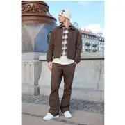 Mens Chocolate Relaxed Flared Carpenter Paint Splatter Trousers