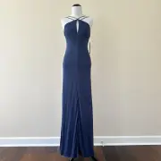 Aidan Mattox Navy Halter Neck Keyhole Cutout Column Formal Dress Size US2 NWT