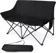HaSteeL Folding Camping Chair, Portable Double Outdoor Loveseat for 2 Black