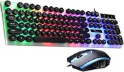 HOMSFOU Computer Wired Keyboard Computer Keyboard Mouse Computer Keyboards Backlit 7-Colors Keyboard Black