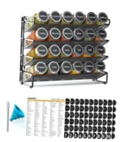 Spice Rack Organizer with 24 Spice Jars, 386 24 Jars, 11.8"W × 10.8"H Black