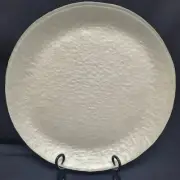 14" Round Glass Platter White Pearlescent Design Snowy Look Christmas Holiday