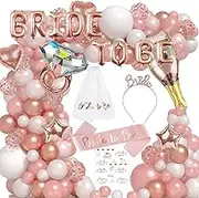 Bride to Be Set,Bridal Shower Decorations,Bachelorette Party Decorations with Bride to Be Sash,Headband Tiara,Shoulder Length and Bride Balloons,Rose Gold Balloon Arch Kit
