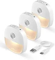 Lyridz Night Light with Motion Sensor Indoor Battery, Pack of 3 LED Night Light Dimmable with 3 Modes (Auto/On/Off), Rechargeable Stair Lighting Battery for Children's Room, Bedroom, Closet, Hallway