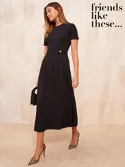 Friends Like These Black Tab Detail Short Sleeve Midi Tailored Dress (AJ7159) | $104