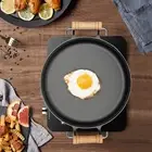 32cm Cast Iron Frying Pan Steak Frying Pan w/Double Wooden Handle Non- stick