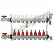 8-Branch PEX Radiant Floor Heating Manifold Set - Stainless Steel, for 1/2” PEX