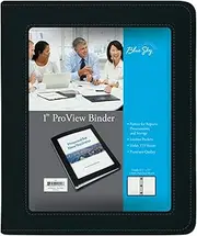 Blue Sky ProView Legacy Black 3 Ring Binder, Letter Size, 1", Textured Faux Leather Cover, Built-in Pockets, Holds 175 Sheets (94029)
