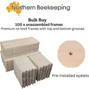 100 X Full Depth Unassembled Bee Frame BeeHive Bee Hive NZ Pine with Eyelets