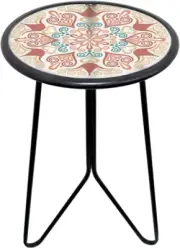Outdoor Metal Side Table,12" Small Outdoor Accent Table with Glass Top,Indoor ro