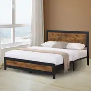Levede Queen Bed Frame Mattress Base Platform Wooden Metal Rivets Drawers
