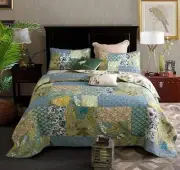 NEW! ~ TROPICAL BLUE TEAL AQUA BROWN YELLOW GOLD GREEN PALM LEAF TREE QUILT SET