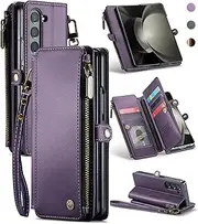 [ELEPIK] Galaxy Z Fold 6 Case, Z Fold 6 Wallet Case with S Pen Holder, Card Holder, Kickstand, Wristlet for Women Men, Durable Leather Magnetic Wallet Phone Case for Samsung Z Fold 6, Fashion Purple