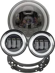 Motorcycle Headlight For Motorcycle Accessories White Halo 4.5” Passing Fog Light + 60W DRL 7” LED Headlight Mounting Bracket Ring Combo