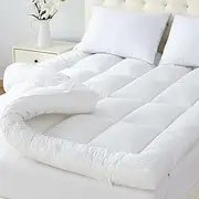 Luxury Bamboo Mattress Topper Single Size(90x200cm), Cooling & Softness, 1500GSM Microfibre Filling,10cm Thick with Elastic, Fitted Washable Hypoallergenic Mattress Protector