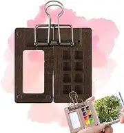8 Grids Mini Portable Wate/rcolor Palette with a Clip,Wate/rcolor Paint Set,Wooden Colour Mini Paint Palette,Wooden Travel Paint Palette,Sketchbook Palette for Water Color,Tiny Wate/rcolor Palette