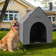 36" Large Dog House for Indoor or Outside, Weatherproof 600D PVC Outdoor, Featuring Breathable 2x1 Textilene Elevated Dog Bed, Easy Clean