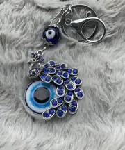 Keychain Blue Evil Eye Crystal alloy Peacock Keyring (Pack of 1)
