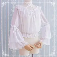 在飛比找Yahoo!奇摩拍賣優惠-現貨熱銷-洛麗塔日常 洋裝夏季雪紡姬袖上衣lolita內搭可