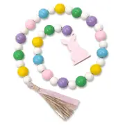 Nevenka Easter Rabbit Wood Bead Garland Tassels for Rustic Tray Decorations Party Farmhouse Shelf Decor
