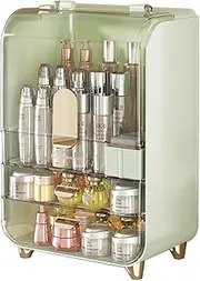 Wi4You Makeup Storage Box with 2-Tier Drawer and Transparent Cover for Countertop Storage, Makeup Organizer for Skincare, Clear Cosmetic Display Case for Vanity (Avocado Green)