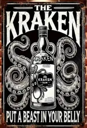 Kraken Rum Metal Sign - 8x12 Inch Retro Tattoo Wall Art with Octopus new
