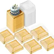BenRan 50 Sets Mooncake Box, Individual Mini Cupcake Container Boxes, Dessert Muffin Cake Box with Lids for Mid Autumn Festival Wedding Birthday Christmas Party (63-80G Gold)
