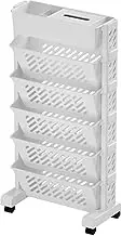 1 Pc Mobile Bookshelf Cart - PP Art Trolley Organizer, 6 Tier Open Bookshelf | Removable Trolley Bookshelf, Portable Rolling Book Trolley with Lockable Wheels, Narrow Rolling Storage Trolley for Home
