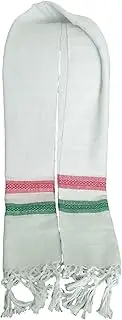 [Generic] Typical Mexican Rebozo, Mexican Pashmina Shawl (88" x 26"), White, Red & Green, Large