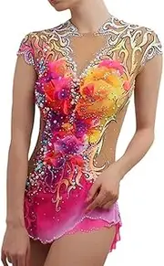 [JRUIA] Women's Professional Rhythmic Gymnastics Leotards Printed Figure Ice Skate Dress Girls Gymnastics Competition Wear