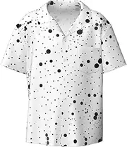 [YANYU] Black and White Dot Print Hawaiian Shirts Men Short Sleeve Button Down Cuban Collar Shirt Summer Beach Days