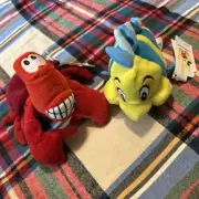 WDW The Little Mermaid Flounder Fish Sebastian Crab Plush Mini Bean Bag NWT VTG