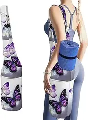 JKLQWH White Purple Butterflies Printed Yoga Mat Bag Long Tote with Pockets for Your Yoga Accessories Exercise Yoga Mat Carrier Holder Multi-Functional Storage Bag Holds Most Pilates Mats