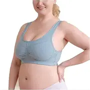 TOSOFT Adults Wide Strap Soft Cotton Cup Sleep Bras Wire Free Women's Big Breast Plus Size Minimizer Bra for Everyday (Color : Blue Shadow, Size : L/Large)