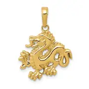 14k Yellow Gold Solid Polished Dragon Pendant