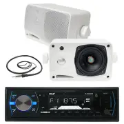Pyle 3.5" Box Marine 200W Speakers, Pyle Black AM FM USB Marine Radio, Antenna