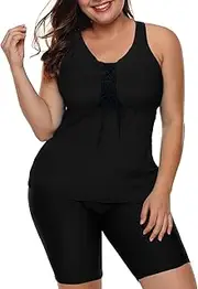 LALAGEN Womens 2024 Plus Size Tankini Swimsuits Rash Guard Capris Athletic Two Piece Swimwear Bathing Suits