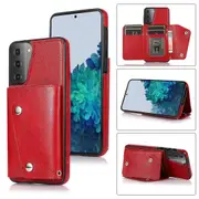 S21 Wallet Back Cover PU Leather Case With Card Holder Phone Case - Red
