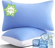 Cooling Bed Pillows Queen Size Set of 2, Instantaneous Cool for Hot Sleepers, Gusseted Hotel Down Alternative Pillow for Side Back Stomach Sleepers, Supportive for Pain Relief, ICY Blue